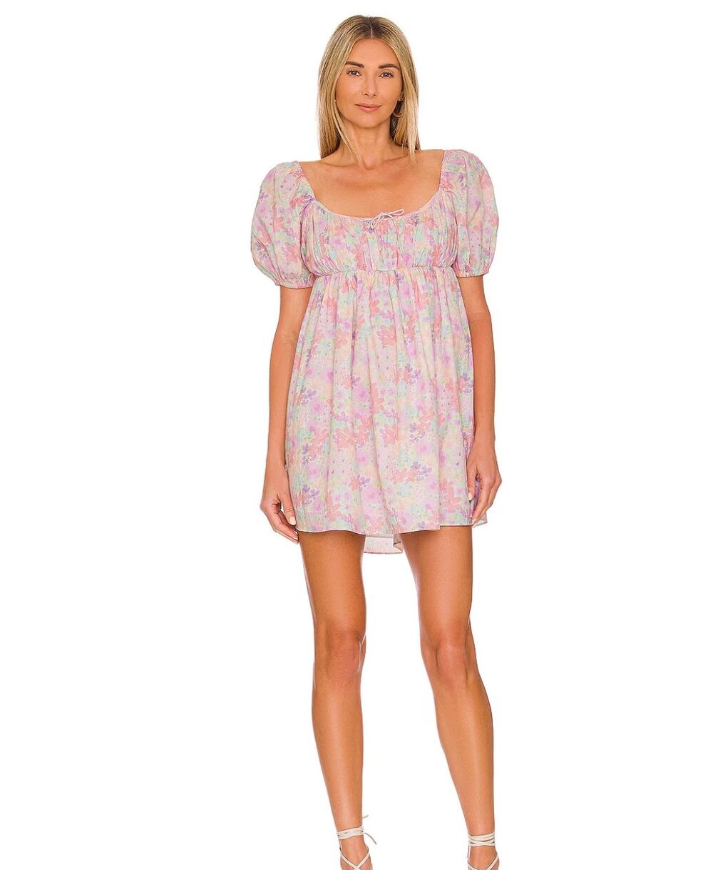 For Love & Lemons Kennedy Floral Print Mini Dress Pink Size Large NWT Open Back